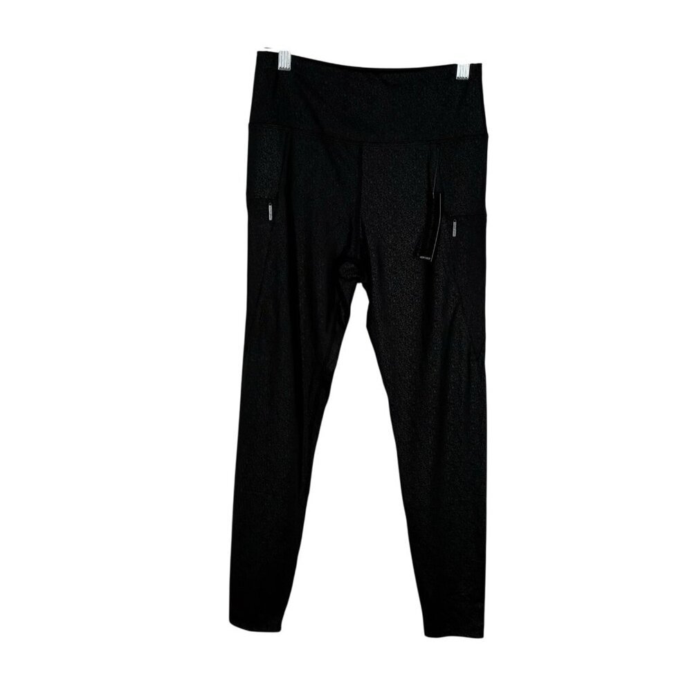 Tahari Sport Women SZ S Black Textured Look Side Cell Pocket Leggings NWT
